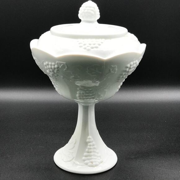 Vintage Milk Glass Compote Pedestal Bowl Candy Dish with Lid 10.5" - Picture 2 of 9